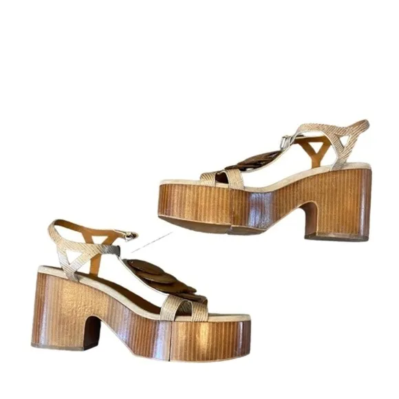 Robert Clergie Paris Celenie Leather Bead Ankle Strap Block Sandals