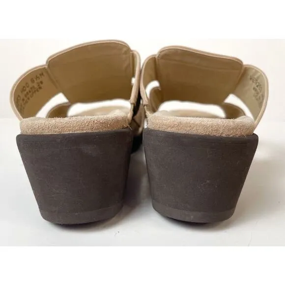 Rockport Sandals Womens 8.5 M Tan Nubuck Leather Wedge Walking Comfort Shoes