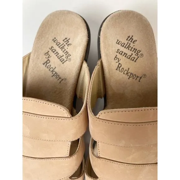 Rockport Sandals Womens 8.5 M Tan Nubuck Leather Wedge Walking Comfort Shoes