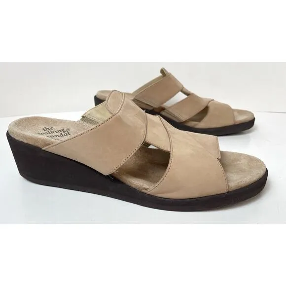 Rockport Sandals Womens 8.5 M Tan Nubuck Leather Wedge Walking Comfort Shoes