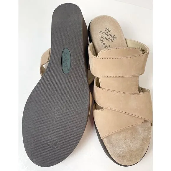 Rockport Sandals Womens 8.5 M Tan Nubuck Leather Wedge Walking Comfort Shoes