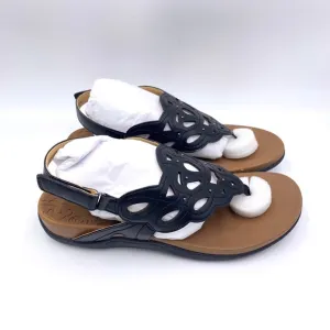 Rockport Womens Ridge Sling Black Laser Cut Cutout Thong Summer Sandals Shoes 8