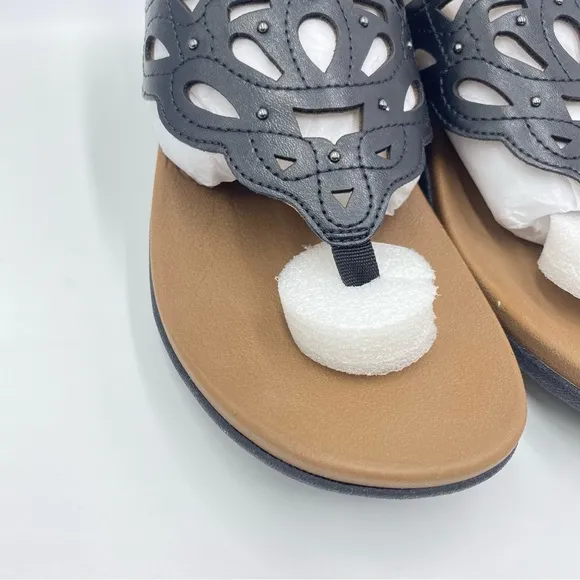 Rockport Womens Ridge Sling Black Laser Cut Cutout Thong Summer Sandals Shoes 8