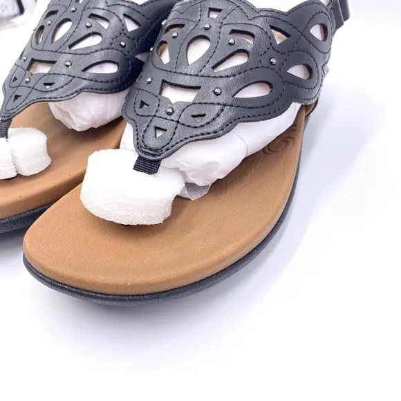 Rockport Womens Ridge Sling Black Laser Cut Cutout Thong Summer Sandals Shoes 8