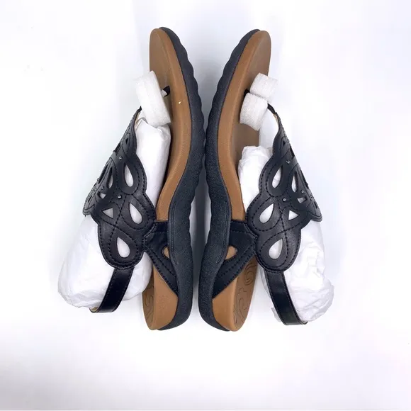 Rockport Womens Ridge Sling Black Laser Cut Cutout Thong Summer Sandals Shoes 8