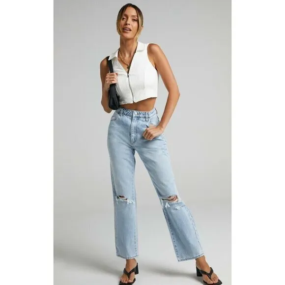 Rolla's Original Straight High Rise Jeans in Sunbleach Worn 24 Womens Denim Pant