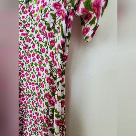 Roller Rabbit Floral Issa Midi Dress White Pink Red Green Metallic Viscose Sz M
