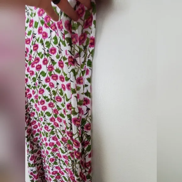 Roller Rabbit Floral Issa Midi Dress White Pink Red Green Metallic Viscose Sz M