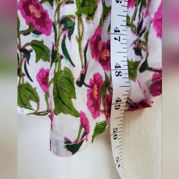 Roller Rabbit Floral Issa Midi Dress White Pink Red Green Metallic Viscose Sz M