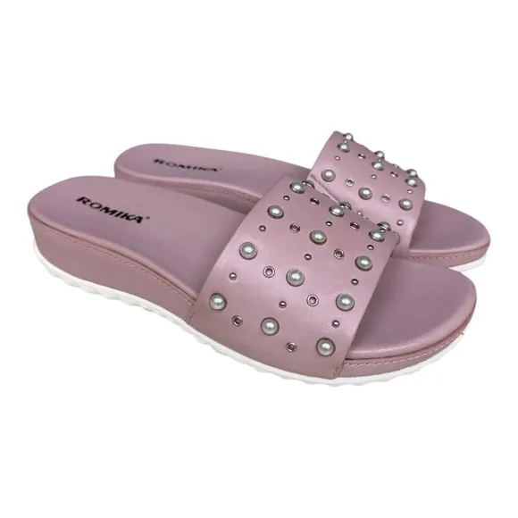 Romika Josef Seibel Florenz Studded Sandals Pink Pearl Slide EU 37/ 6.5-7.0 NIB