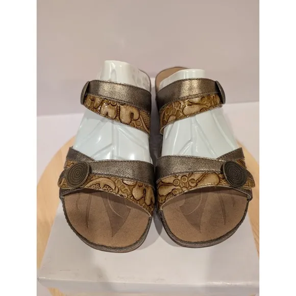Romika Leather Flat Sandals Straps Hook Loop Slip On Womens 6-6.5 EU 37 Bronze