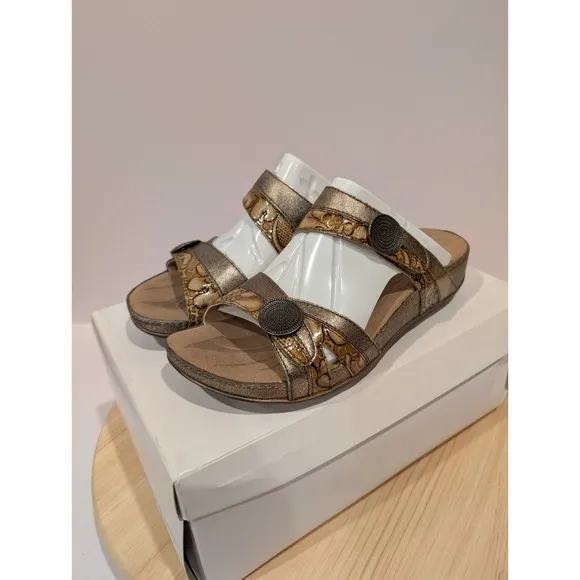 Romika Leather Flat Sandals Straps Hook Loop Slip On Womens 6-6.5 EU 37 Bronze