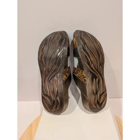 Romika Leather Flat Sandals Straps Hook Loop Slip On Womens 6-6.5 EU 37 Bronze
