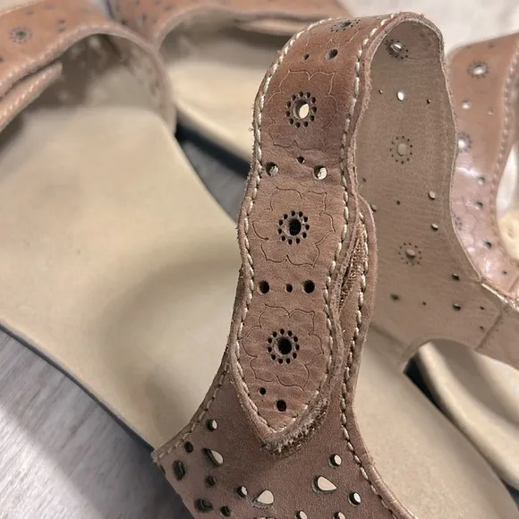 Romika Tahiti 03 Brown Leather Flower Cut Out Strap Sandals Womens Size 42 US 11