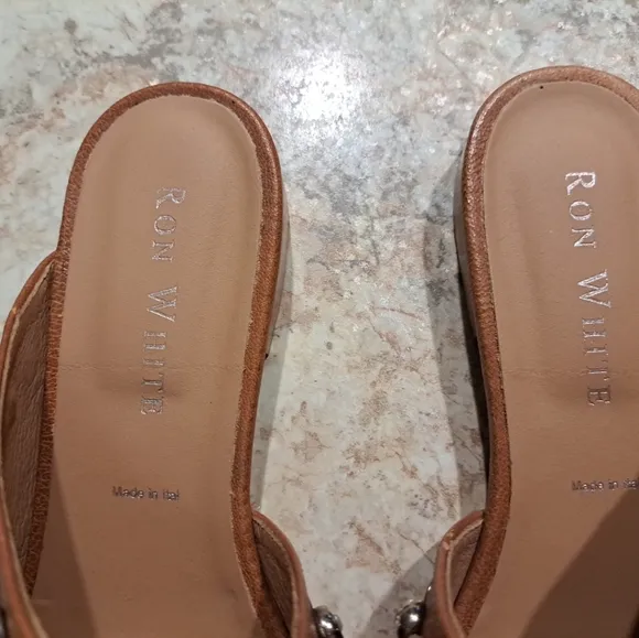 Ron White Slip On Sandals Rust Size 39 Leather Upper Beaded EUC