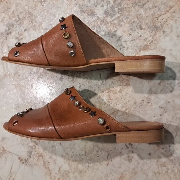 Ron White Slip On Sandals Rust Size 39 Leather Upper Beaded EUC