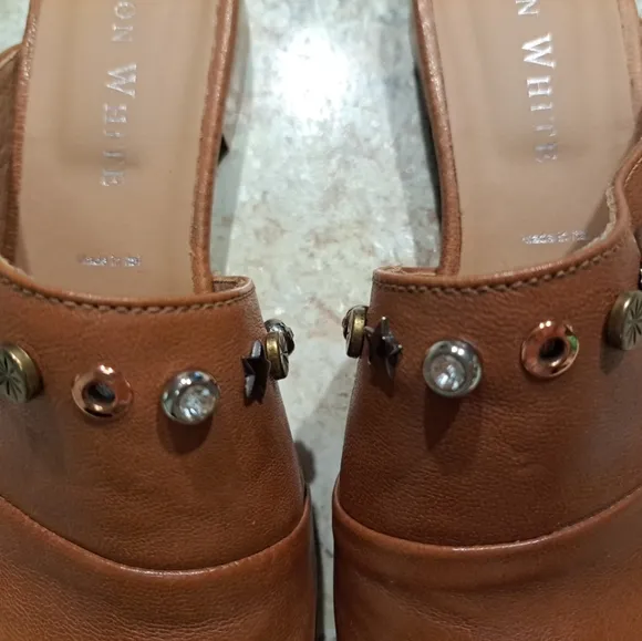 Ron White Slip On Sandals Rust Size 39 Leather Upper Beaded EUC