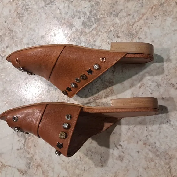 Ron White Slip On Sandals Rust Size 39 Leather Upper Beaded EUC