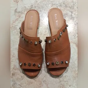 Ron White Slip On Sandals Rust Size 39 Leather Upper Beaded EUC