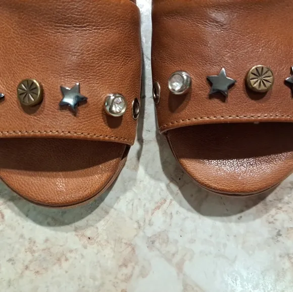 Ron White Slip On Sandals Rust Size 39 Leather Upper Beaded EUC