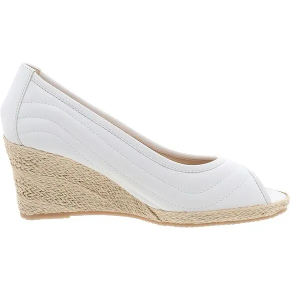 Ron White Womens Ellary White Slip On Peep Toe Dressy Wedge Sandals New