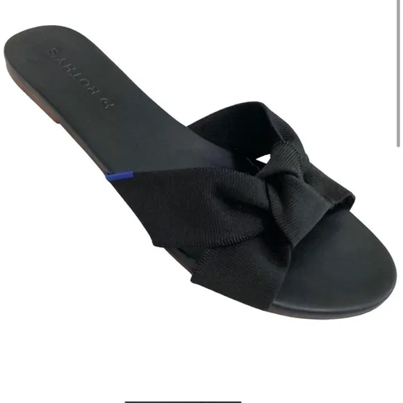 ROTHYS The Knot Vegan Leather &amp; Hemp Black Slip On Slides Sandals 7.5