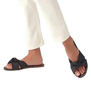 ROTHYS The Knot Vegan Leather &amp; Hemp Black Slip On Slides Sandals 7.5