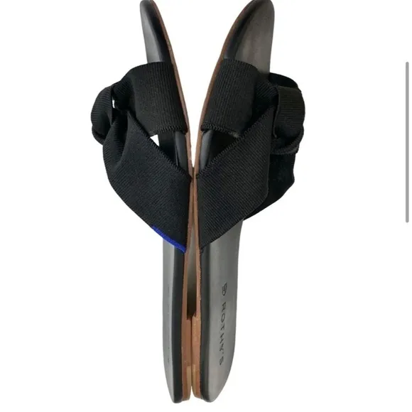 ROTHYS The Knot Vegan Leather &amp; Hemp Black Slip On Slides Sandals 7.5