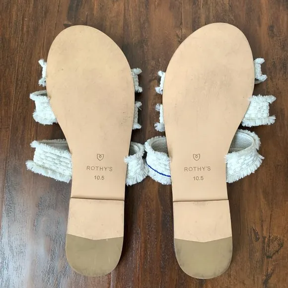 ROTHY'S Triple Band Sea Shell Fringe Slip On Slide Sandals