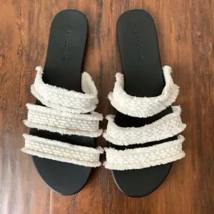 ROTHY'S Triple Band Sea Shell Fringe Slip On Slide Sandals
