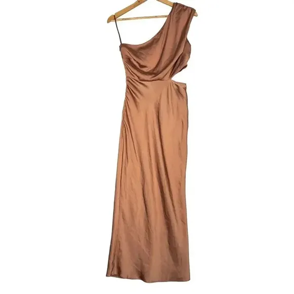 SACHIN &amp; BABI Bridesmaid Gown Ambra Anthropologie Cutout Copper Satin Dress Sz 2