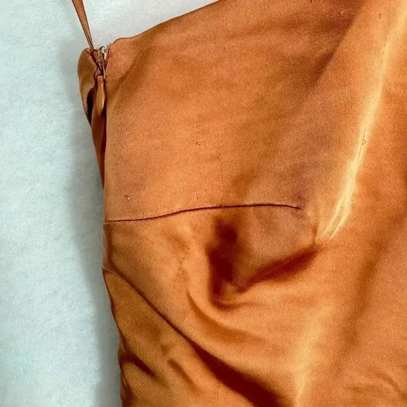 SACHIN &amp; BABI Bridesmaid Gown Ambra Anthropologie Cutout Copper Satin Dress Sz 2