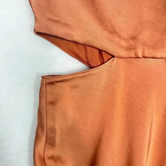 SACHIN &amp; BABI Bridesmaid Gown Ambra Anthropologie Cutout Copper Satin Dress Sz 2