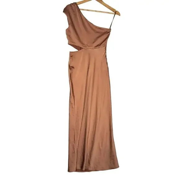 SACHIN &amp; BABI Bridesmaid Gown Ambra Anthropologie Cutout Copper Satin Dress Sz 2