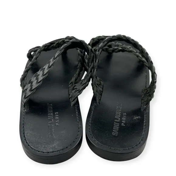 Saint Laurent 'Valda' Slip On Braided Leather Sandals