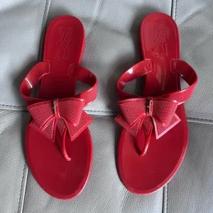 Salvatore Ferragamo Bali Red Bow Jelly Thong Sandal Size 9 Made in Italy