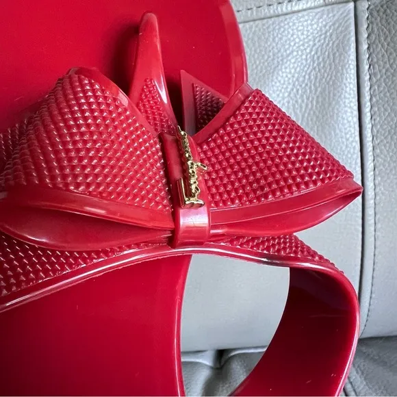 Salvatore Ferragamo Bali Red Bow Jelly Thong Sandal Size 9 Made in Italy