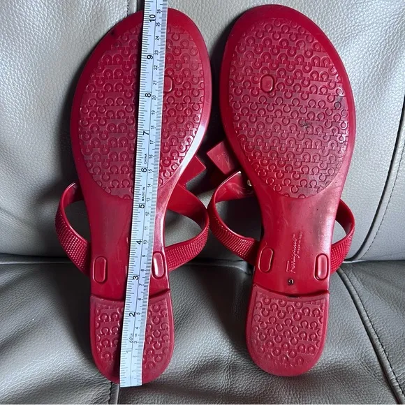 Salvatore Ferragamo Bali Red Bow Jelly Thong Sandal Size 9 Made in Italy