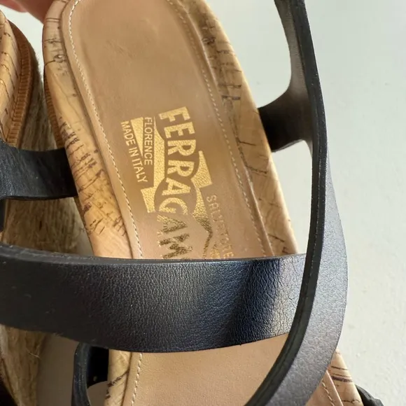 Salvatore Ferragamo Black Glamorous Cork Sandals