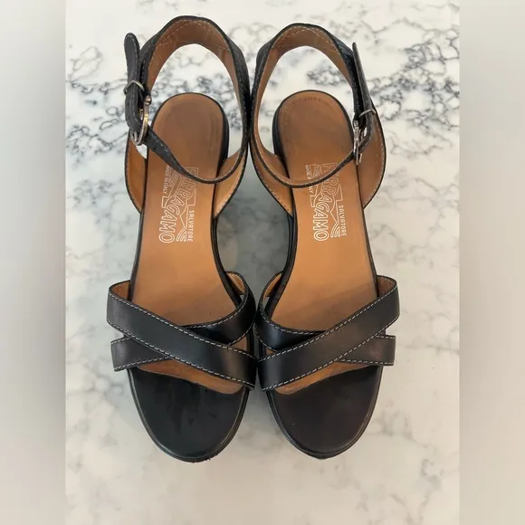 Salvatore Ferragamo Brown Leather Wedge Ankle Strap Sandals Size 8 1/2 EUC
