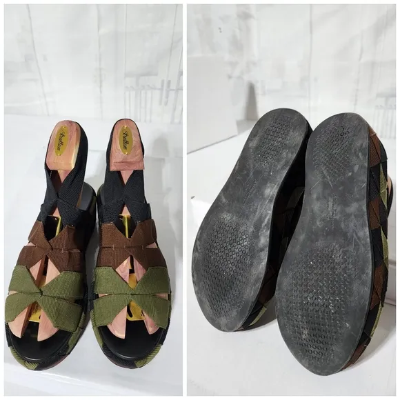 SALVATORE FERRAGAMO Colorblock Pattern Slingback Sandals Green/Brown/Black Size