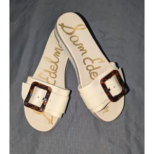 Sam Edelman Ariane Leather Square Buckle Slide Cream Sandals Women's Size 8 M