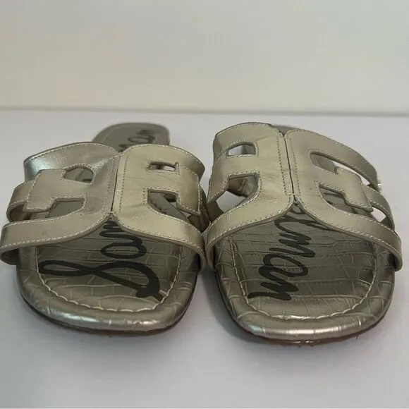 Sam Edelman Bay Metallic Silver Slide Sandals Size 9 - Shiny Leather Flats