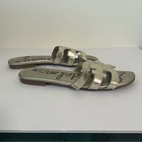 Sam Edelman Bay Metallic Silver Slide Sandals Size 9 - Shiny Leather Flats