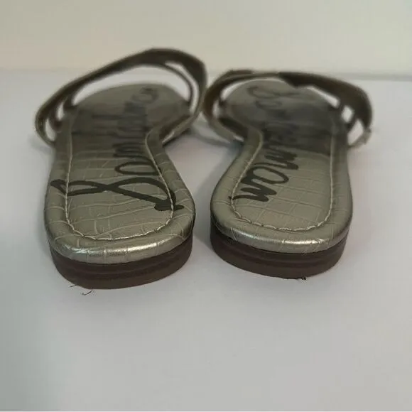 Sam Edelman Bay Metallic Silver Slide Sandals Size 9 - Shiny Leather Flats