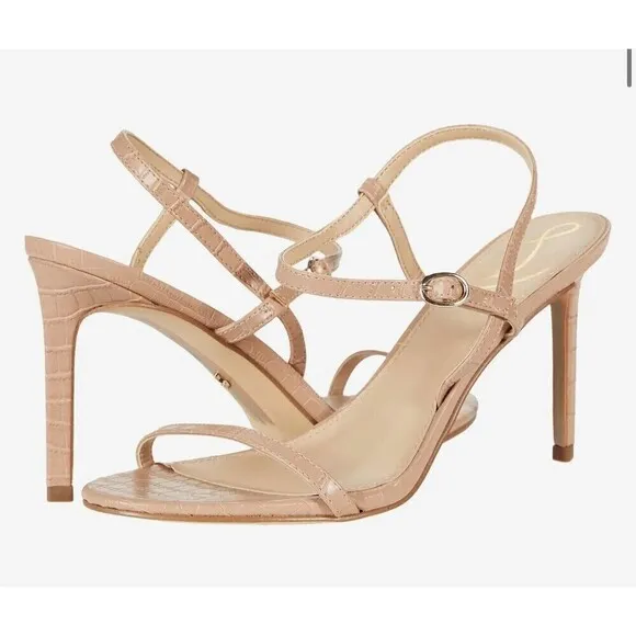 SAM EDELMAN Doran Strappy Heeled Sandal Size 11 Brown Nude Maple Croc NIB Formal