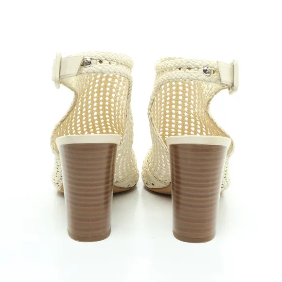 Sam Edelman Evie Basket Weave Heeled Leather Sandals Women 7 Off White/Brown