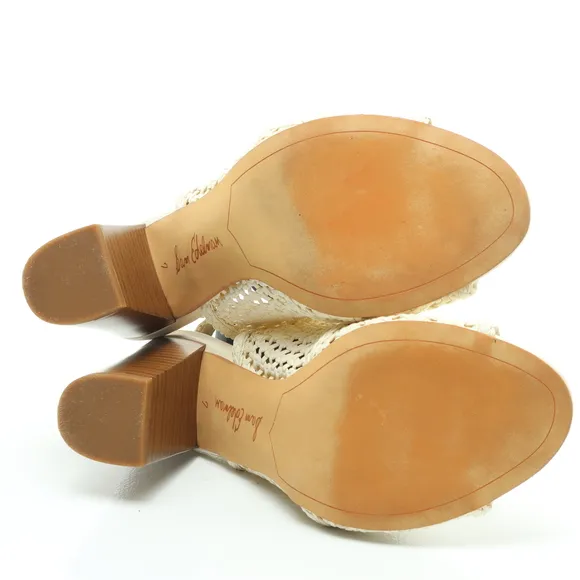 Sam Edelman Evie Basket Weave Heeled Leather Sandals Women 7 Off White/Brown