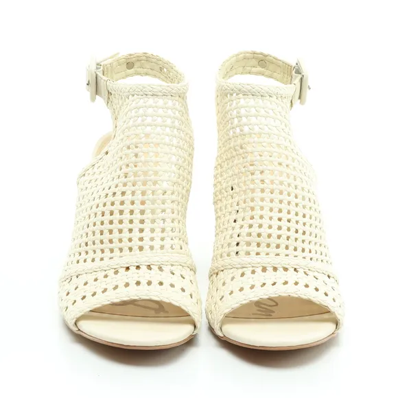 Sam Edelman Evie Basket Weave Heeled Leather Sandals Women 7 Off White/Brown