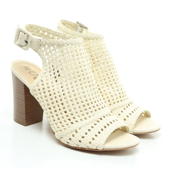 Sam Edelman Evie Basket Weave Heeled Leather Sandals Women 7 Off White/Brown